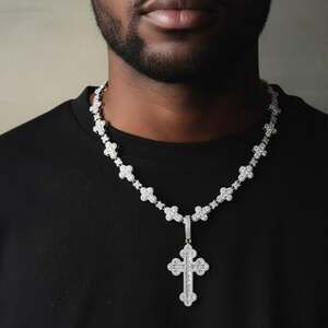 Silver Cross Necklace With White 2667